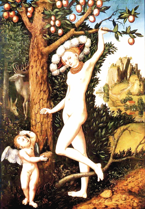 cupid complaining to venus he is stung while retrieving honey comb by lucas cranach the elder